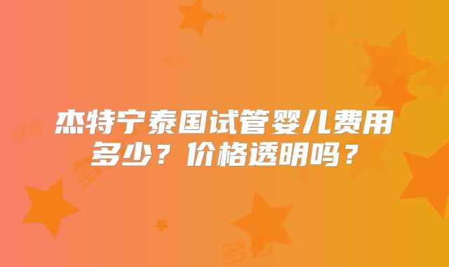 杰特宁泰国试管婴儿费用多少？价格透明吗？