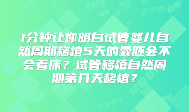 1分钟让你明白试管婴儿自然周期移植5天的囊胚会不会着床？试管移植自然周期第几天移植？