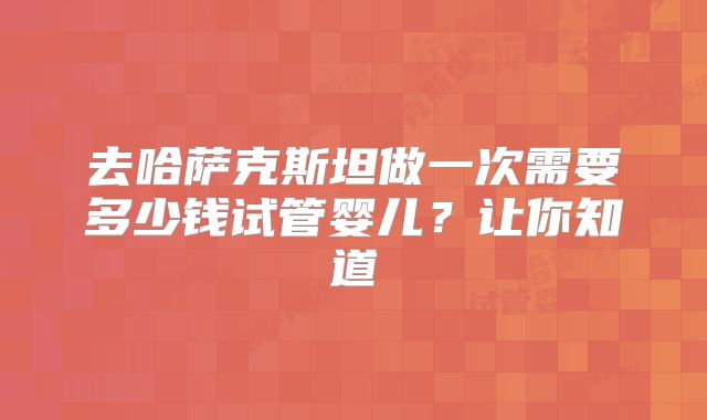 去哈萨克斯坦做一次需要多少钱试管婴儿？让你知道