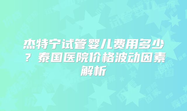 杰特宁试管婴儿费用多少?泰国医院价格波动因素解析