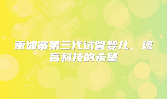柬埔寨第三代试管婴儿，现育科技的希望