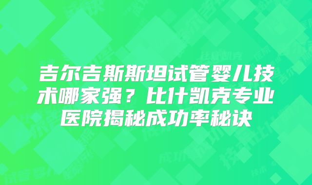 吉尔吉斯斯坦试管婴儿技术哪家强?比什凯克专业医院揭秘成功率秘诀