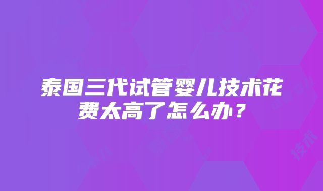 泰国三代试管婴儿技术花费太高了怎么办?