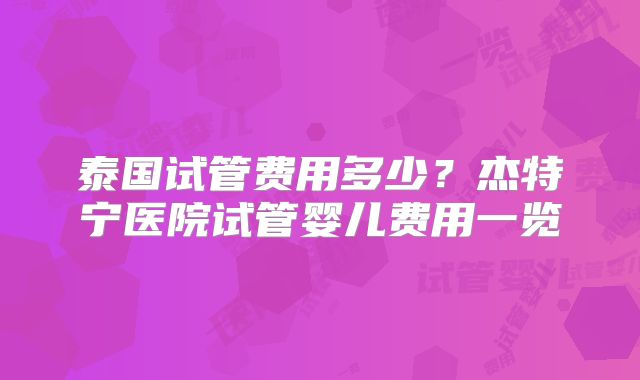 泰国试管费用多少？杰特宁医院试管婴儿费用一览