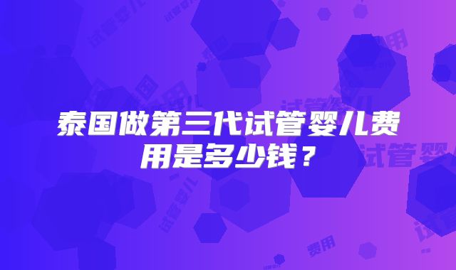 泰国做第三代试管婴儿费用是多少钱？