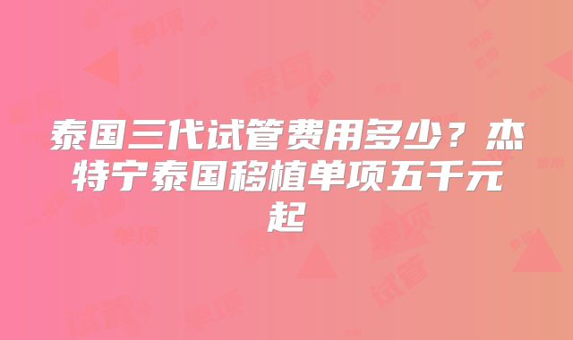 泰国三代试管费用多少?杰特宁泰国移植单项五千元起