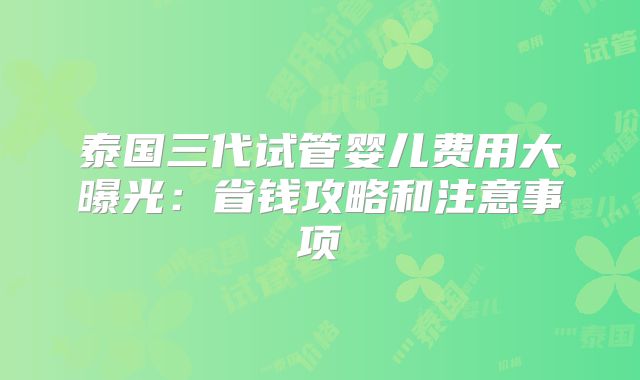 泰国三代试管婴儿费用大曝光:省钱攻略和注意事项