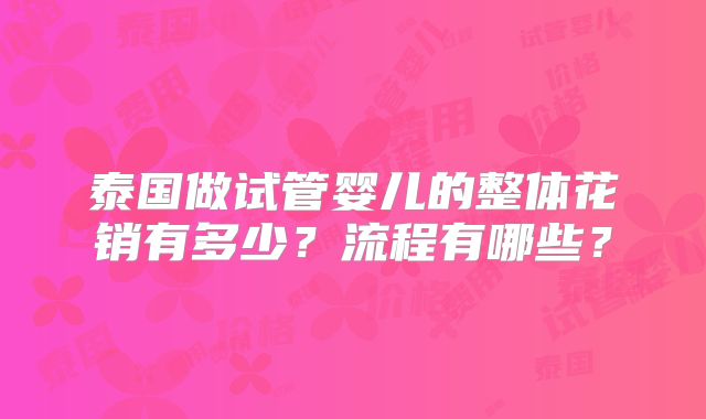 泰国做试管婴儿的整体花销有多少？流程有哪些？