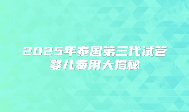 2025年泰国第三代试管婴儿费用大揭秘