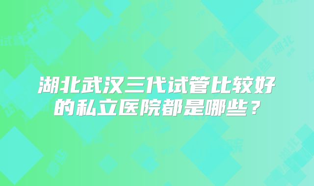 湖北武汉三代试管比较好的私立医院都是哪些?