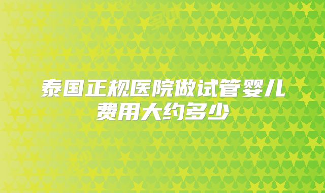 泰国正规医院做试管婴儿费用大约多少