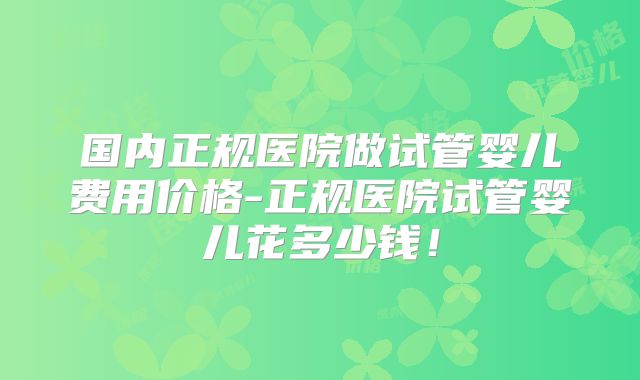 国内正规医院做试管婴儿费用价格-正规医院试管婴儿花多少钱！