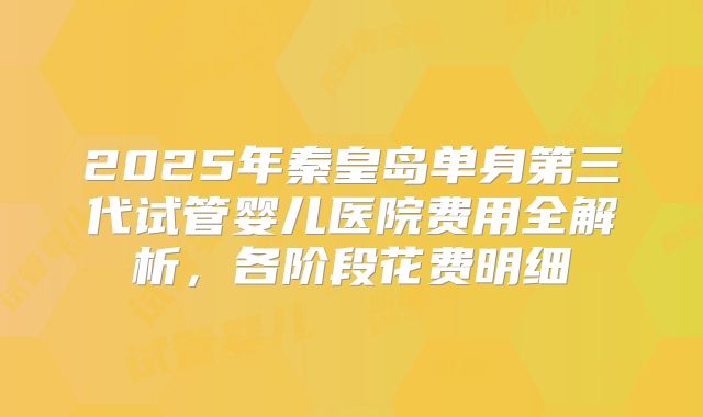 2025年秦皇岛单身第三代试管婴儿医院费用全解析，各阶段花费明细