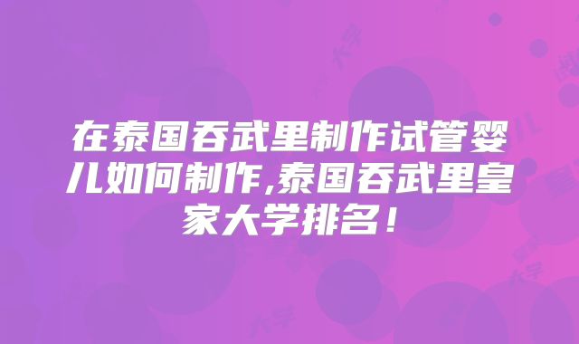 在泰国吞武里制作试管婴儿如何制作,泰国吞武里皇家大学排名！