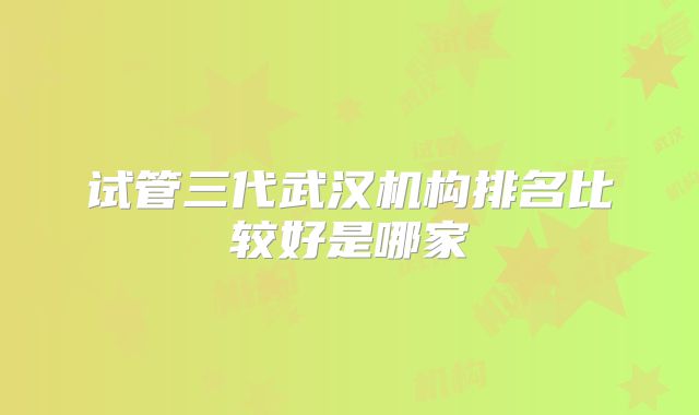 试管三代武汉机构排名比较好是哪家