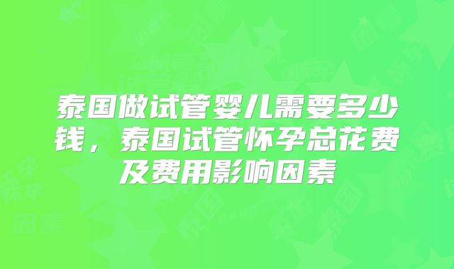 泰国做试管婴儿需要多少钱,泰国试管怀孕总花费及费用影响因素