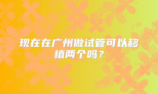 现在在广州做试管可以移植两个吗?