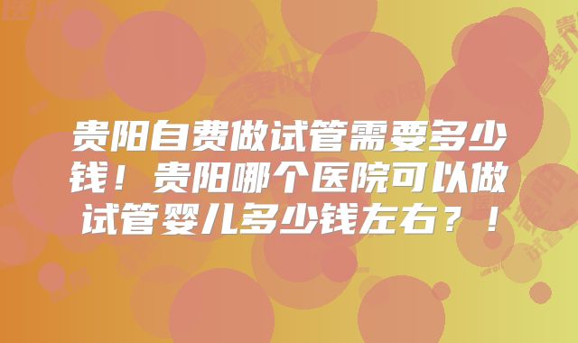 贵阳自费做试管需要多少钱!贵阳哪个医院可以做试管婴儿多少钱左右?!