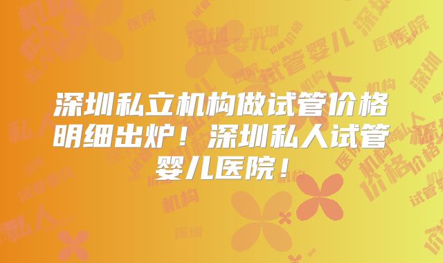 深圳私立机构做试管价格明细出炉!深圳私人试管婴儿医院!