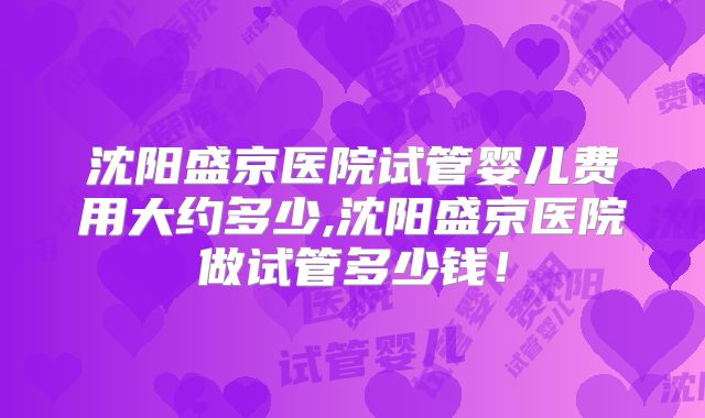沈阳盛京医院试管婴儿费用大约多少,沈阳盛京医院做试管多少钱!