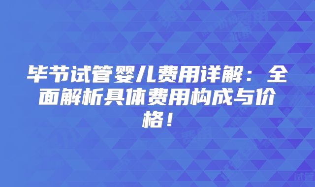 毕节试管婴儿费用详解：全面解析具体费用构成与价格！