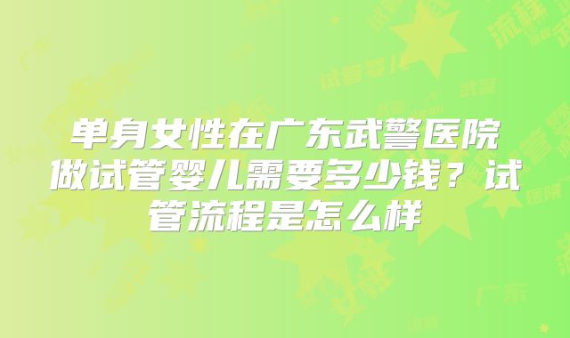 单身女性在广东武警医院做试管婴儿需要多少钱?试管流程是怎么样