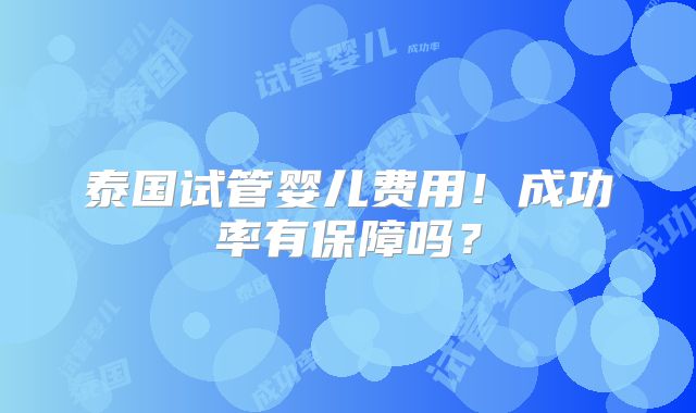 泰国试管婴儿费用！成功率有保障吗？