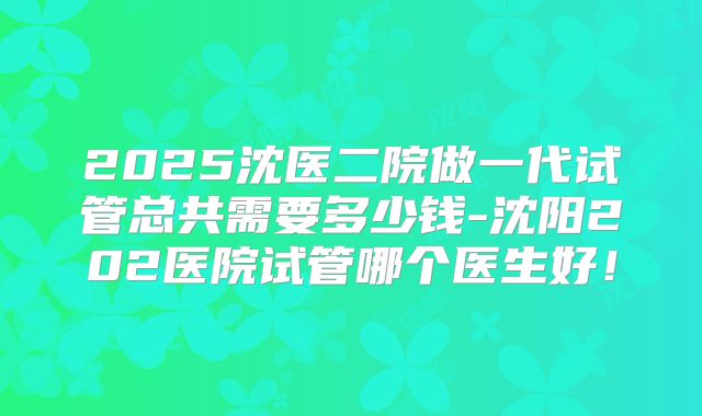 2025沈医二院做一代试管总共需要多少钱-沈阳202医院试管哪个医生好！