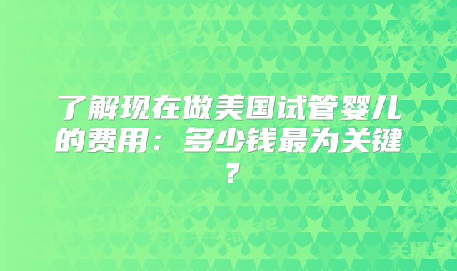 了解现在做美国试管婴儿的费用：多少钱最为关键？