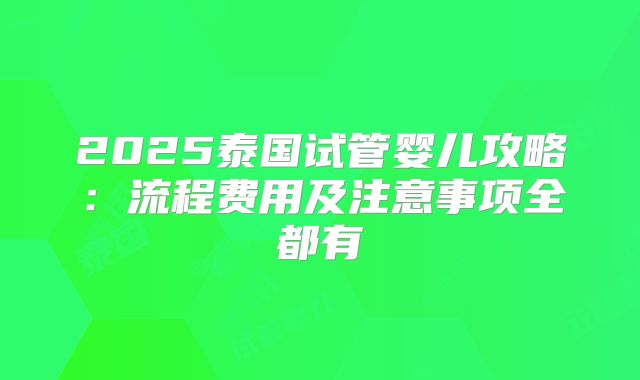 2025泰国试管婴儿攻略：流程费用及注意事项全都有