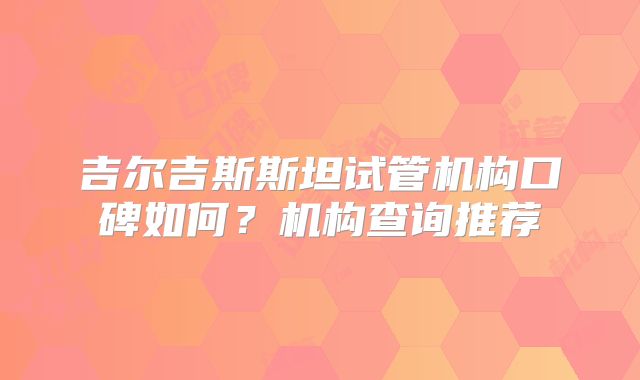 吉尔吉斯斯坦试管机构口碑如何？机构查询推荐