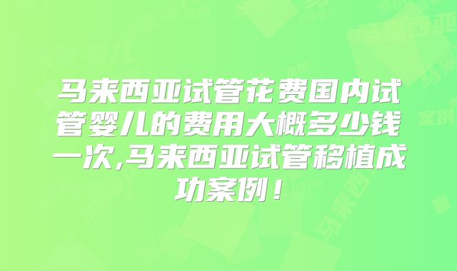 马来西亚试管花费国内试管婴儿的费用大概多少钱一次,马来西亚试管移植成功案例！