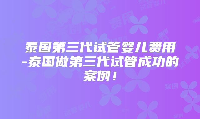 泰国第三代试管婴儿费用-泰国做第三代试管成功的案例！