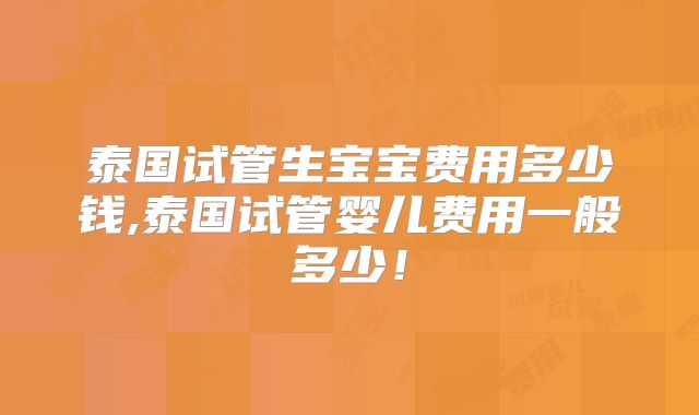 泰国试管生宝宝费用多少钱,泰国试管婴儿费用一般多少!
