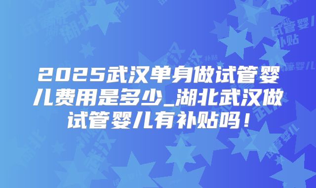 2025武汉单身做试管婴儿费用是多少_湖北武汉做试管婴儿有补贴吗！