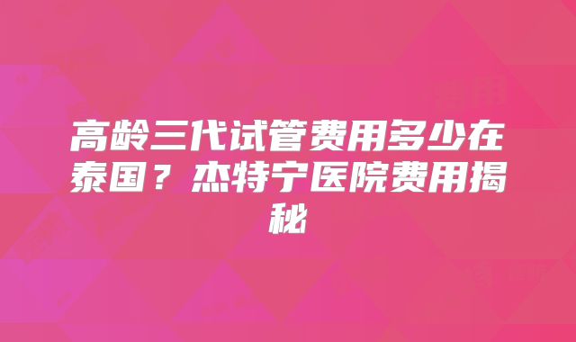 高龄三代试管费用多少在泰国?杰特宁医院费用揭秘