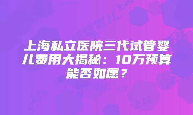 上海私立医院三代试管婴儿费用大揭秘：10万预算能否如愿？