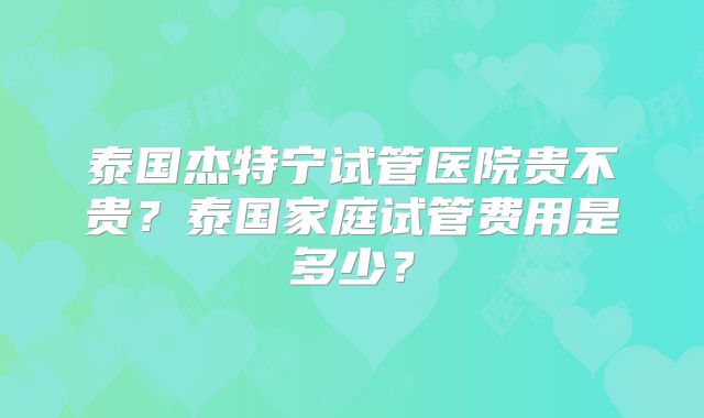 泰国杰特宁试管医院贵不贵？泰国家庭试管费用是多少？