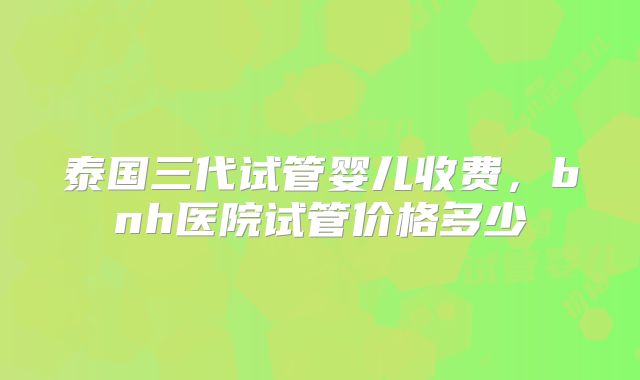 泰国三代试管婴儿收费，bnh医院试管价格多少