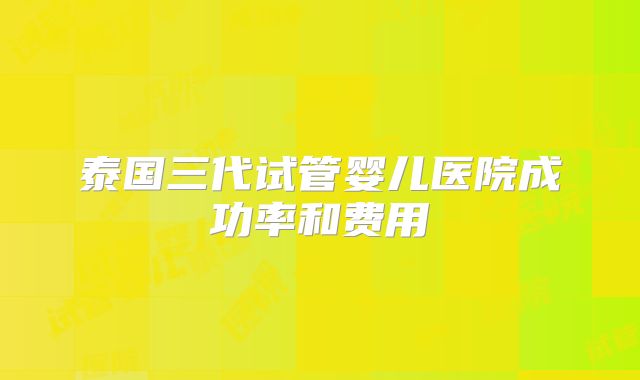 泰国三代试管婴儿医院成功率和费用