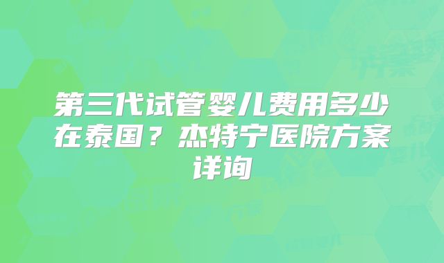 第三代试管婴儿费用多少在泰国?杰特宁医院方案详询
