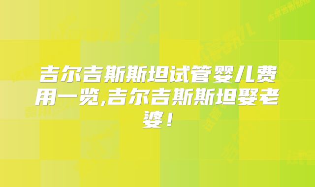 吉尔吉斯斯坦试管婴儿费用一览,吉尔吉斯斯坦娶老婆!