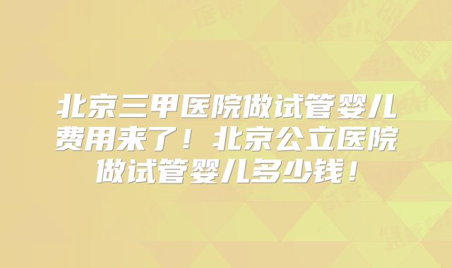 北京三甲医院做试管婴儿费用来了！北京公立医院做试管婴儿多少钱！