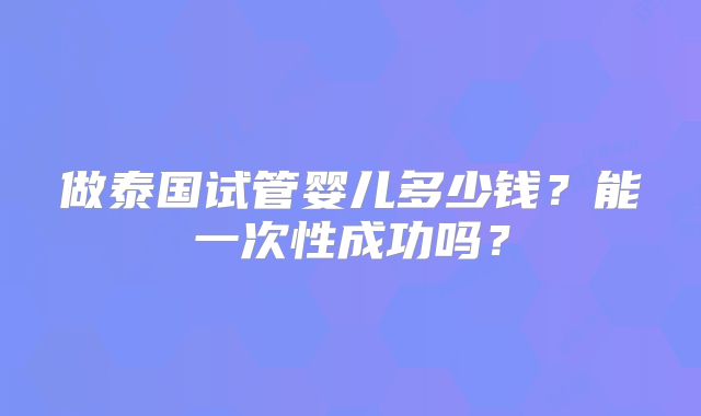 做泰国试管婴儿多少钱？能一次性成功吗？