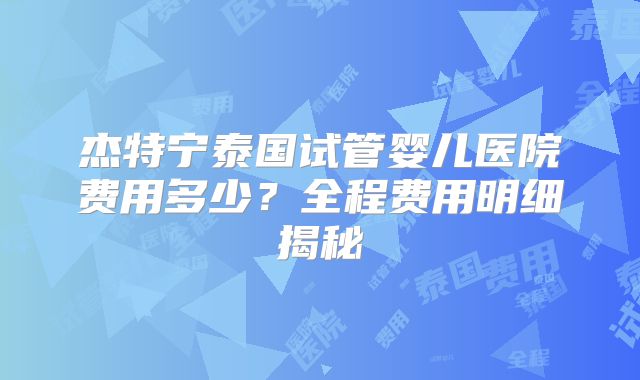 杰特宁泰国试管婴儿医院费用多少?全程费用明细揭秘