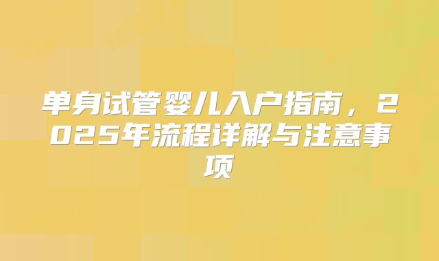单身试管婴儿入户指南，2025年流程详解与注意事项