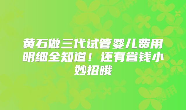 黄石做三代试管婴儿费用明细全知道！还有省钱小妙招哦