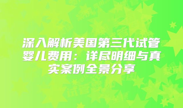 深入解析美国第三代试管婴儿费用：详尽明细与真实案例全景分享
