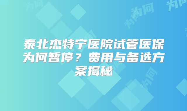 泰北杰特宁医院试管医保为何暂停？费用与备选方案揭秘