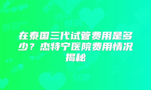 在泰国三代试管费用是多少?杰特宁医院费用情况揭秘